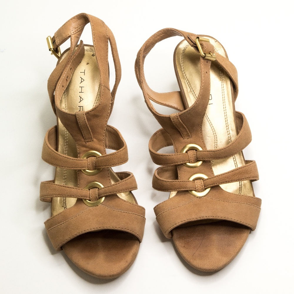 👡 Tahari Strappy Heels Leather Brown Ta-Kay Shoes